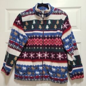 Vintage Holiday Print Alfred Dunner‎ Full Zip Fleece size PS Hong Kong